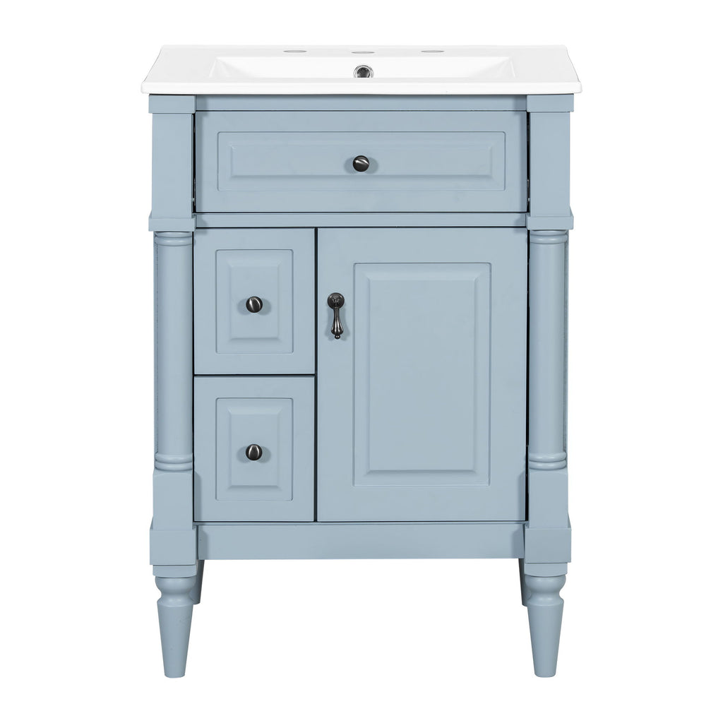 Freestanding Bathroom Vanity With Sink, Adjustable Shelf & Flip Drawer