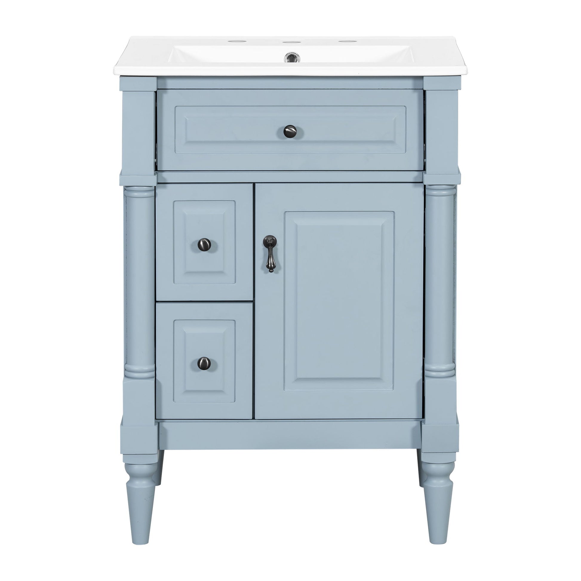Freestanding Bathroom Vanity With Sink, Adjustable Shelf & Flip Drawer