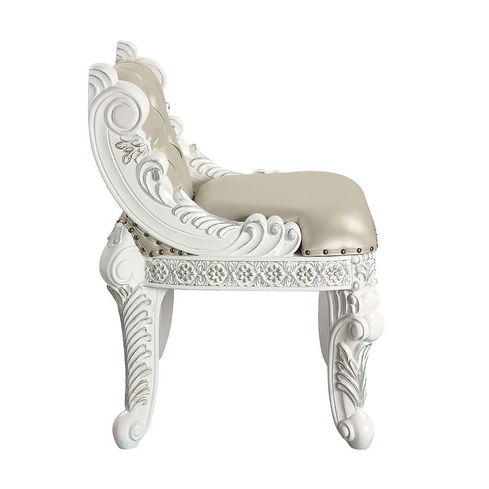 Vanaheim - Vanity Stool - Beige PU & Antique White Finish