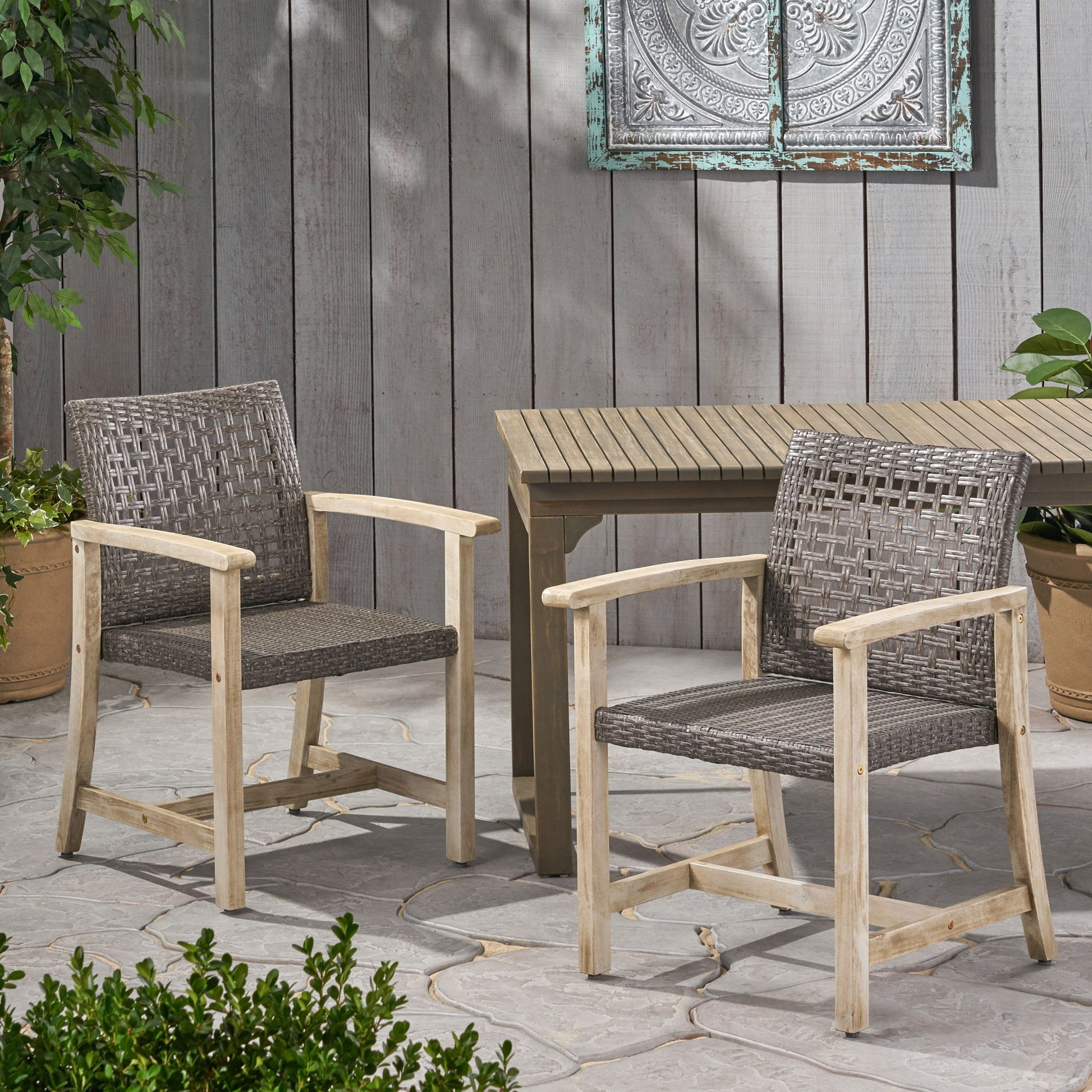 Outdoor Dining Chair Acacia Wood Frame (Set of 2)