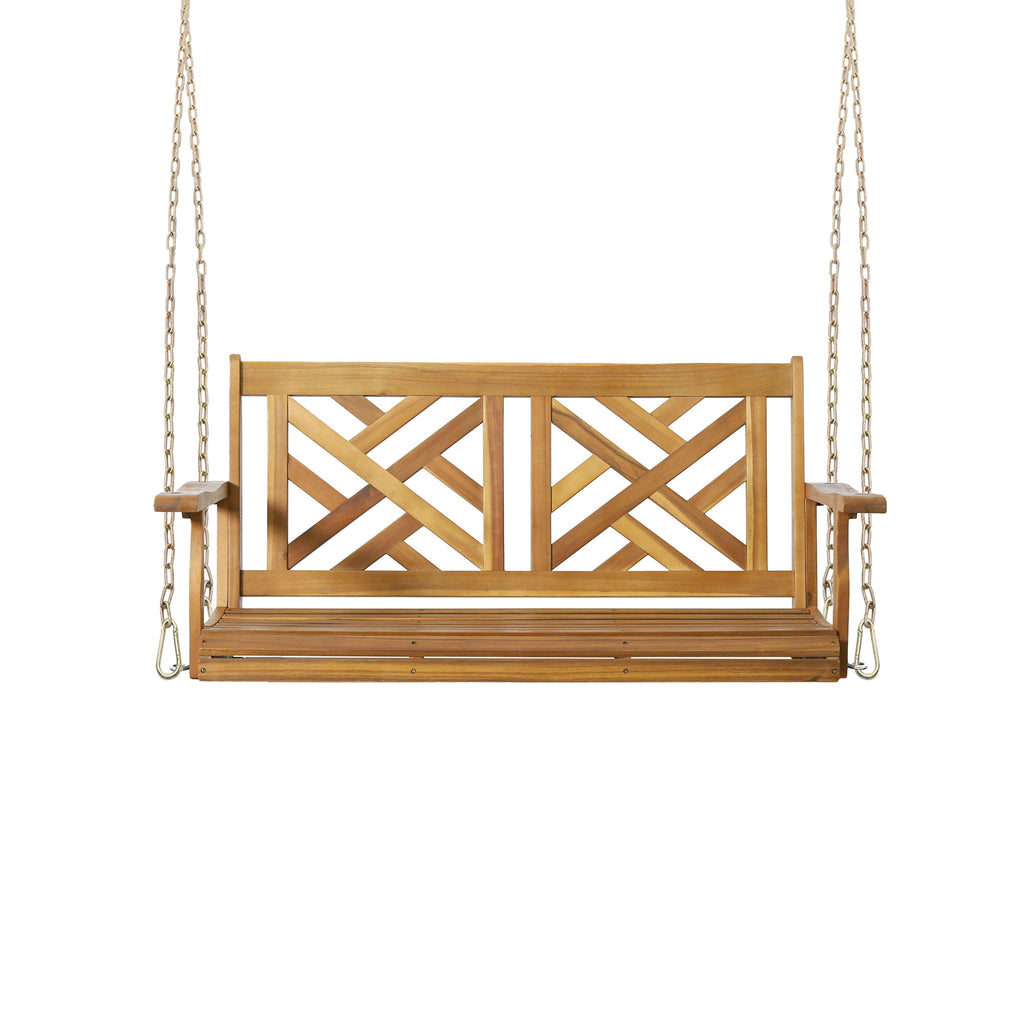 Alejandro - Acacia Wood Porch Swing With Slat Panel Seating