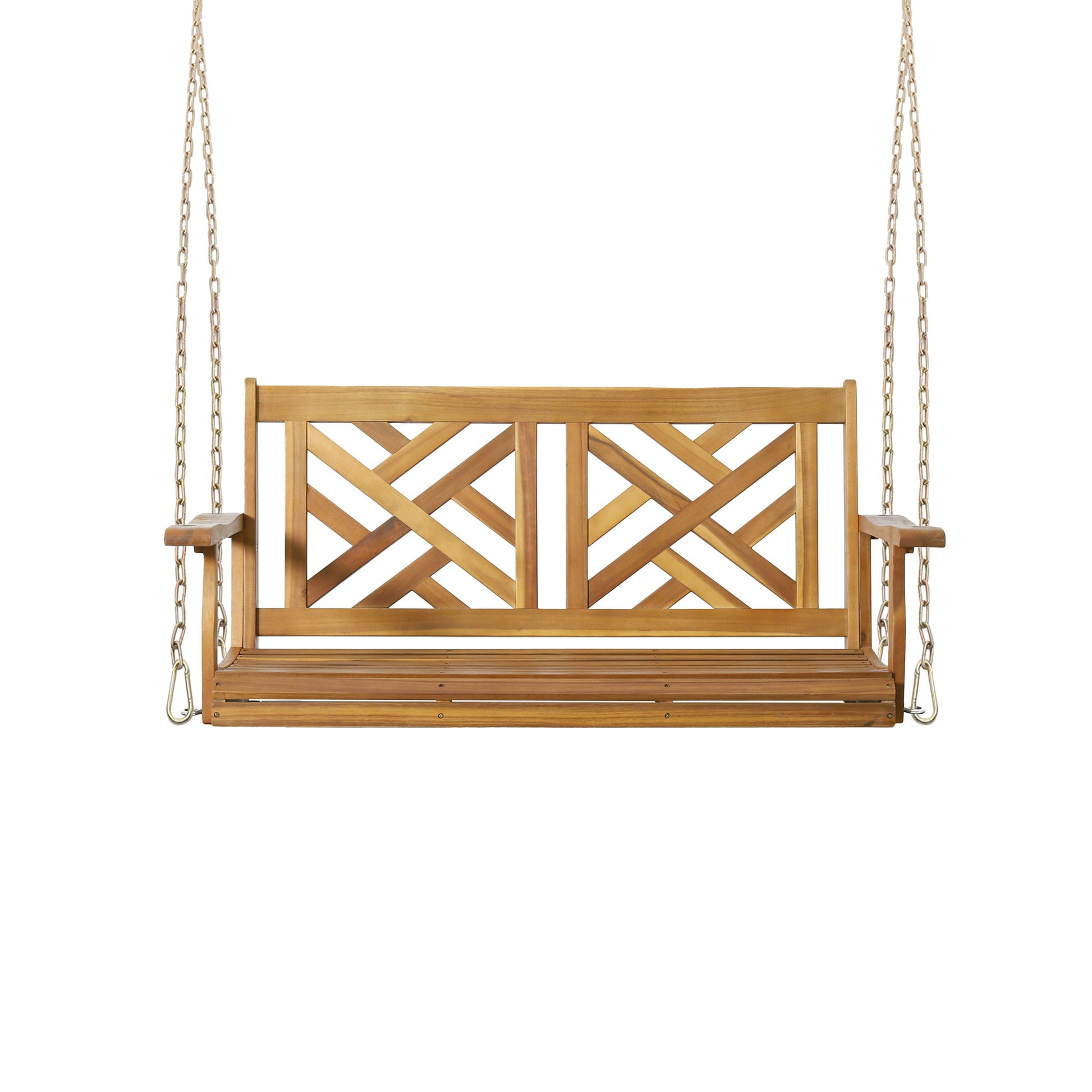 Alejandro - Acacia Wood Porch Swing With Slat Panel Seating
