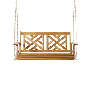 Alejandro - Acacia Wood Porch Swing With Slat Panel Seating