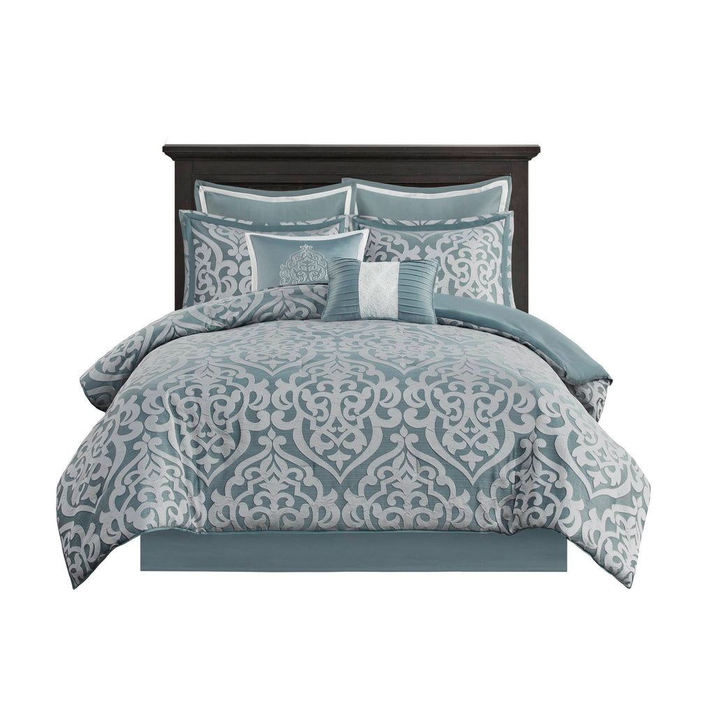 Odette - 8 Piece Jacquard Comforter Set - Light Blue