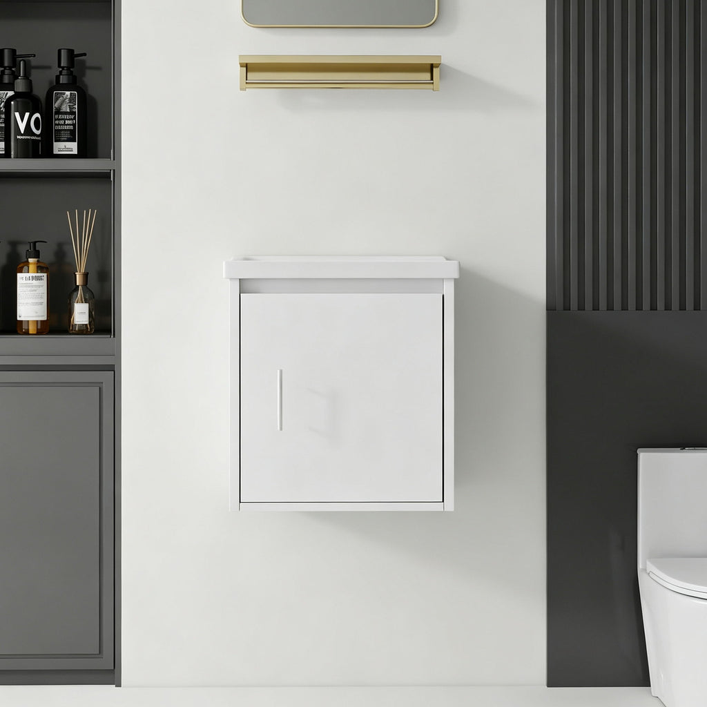 20" Floating Bathroom Vanity Combo With Wall Cabinet, Ceramic Sink & Soft Close Doors - White