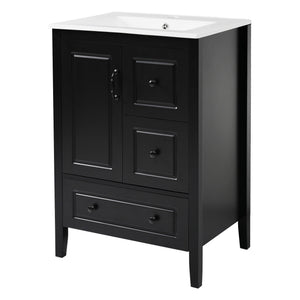 Retro Bathroom Vanity With Sink, Soft Closing Cabinet & Drawers