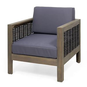 Outdoor Acacia Wood Club Chair With Wicker Accents