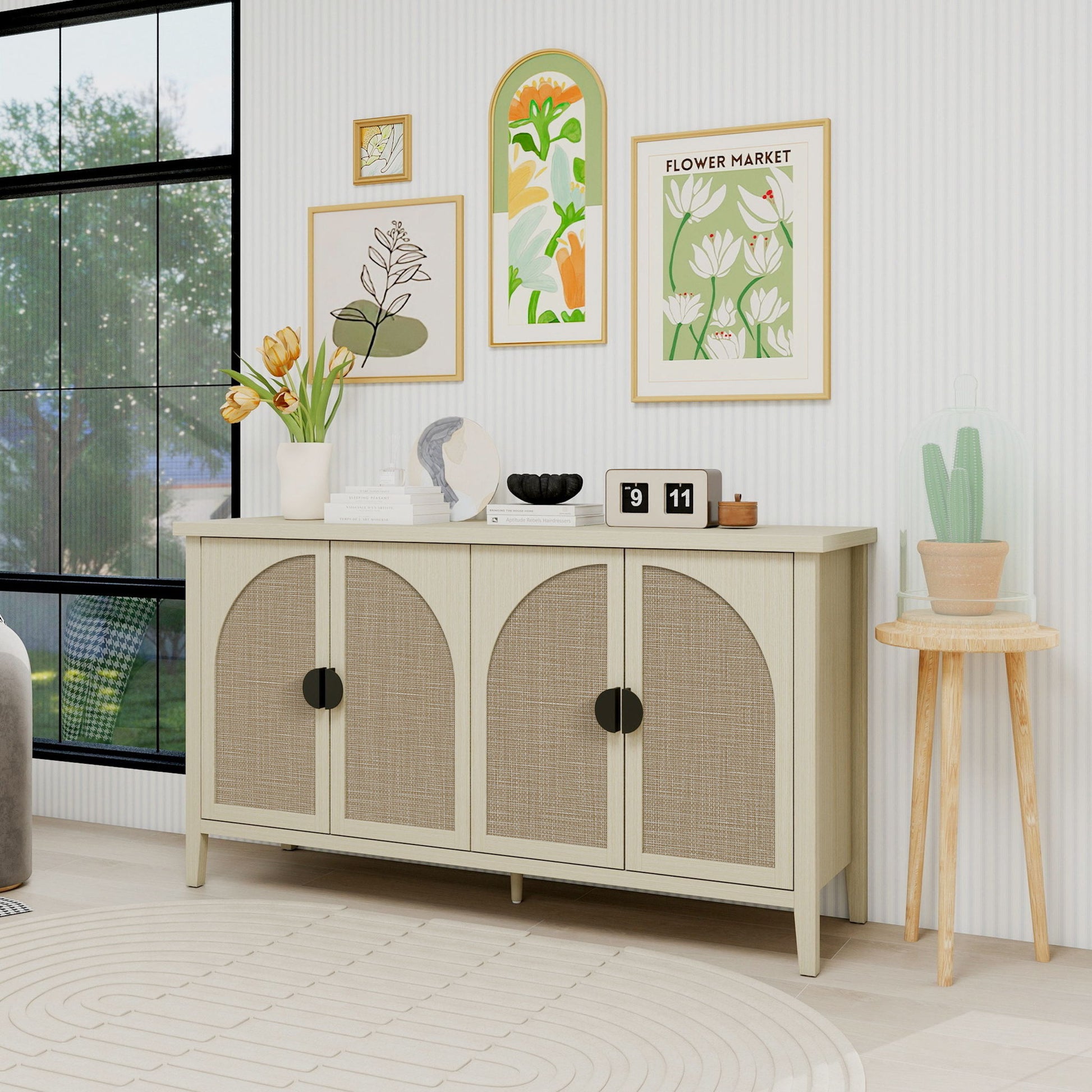 Rattan 4 Door Cabinet, Suitable For Bedroom - Natural