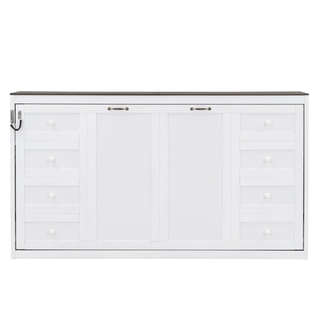 Murphy Bed With LED Light, Foldable Wall Bed Cabinet