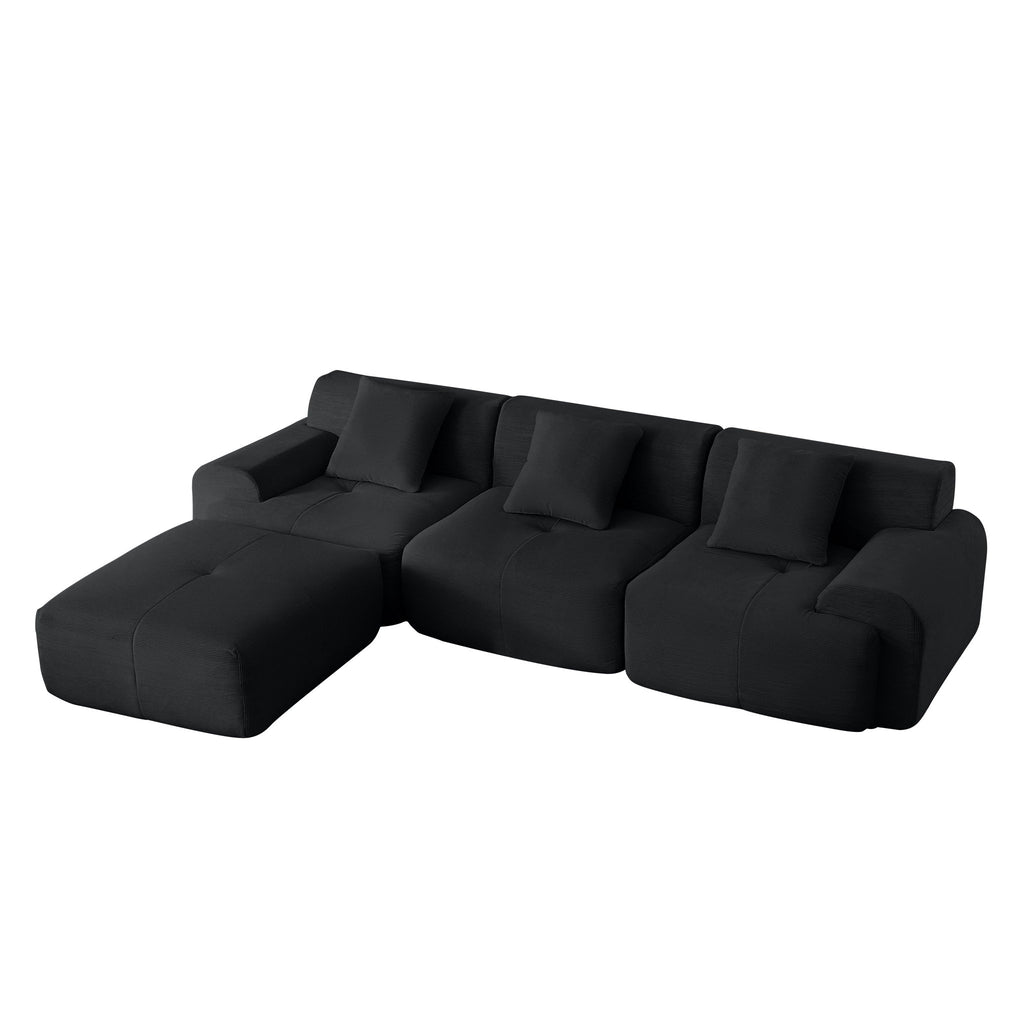 L Shaped Modular Sectional Sofa Corduroy And Movable Ottoman