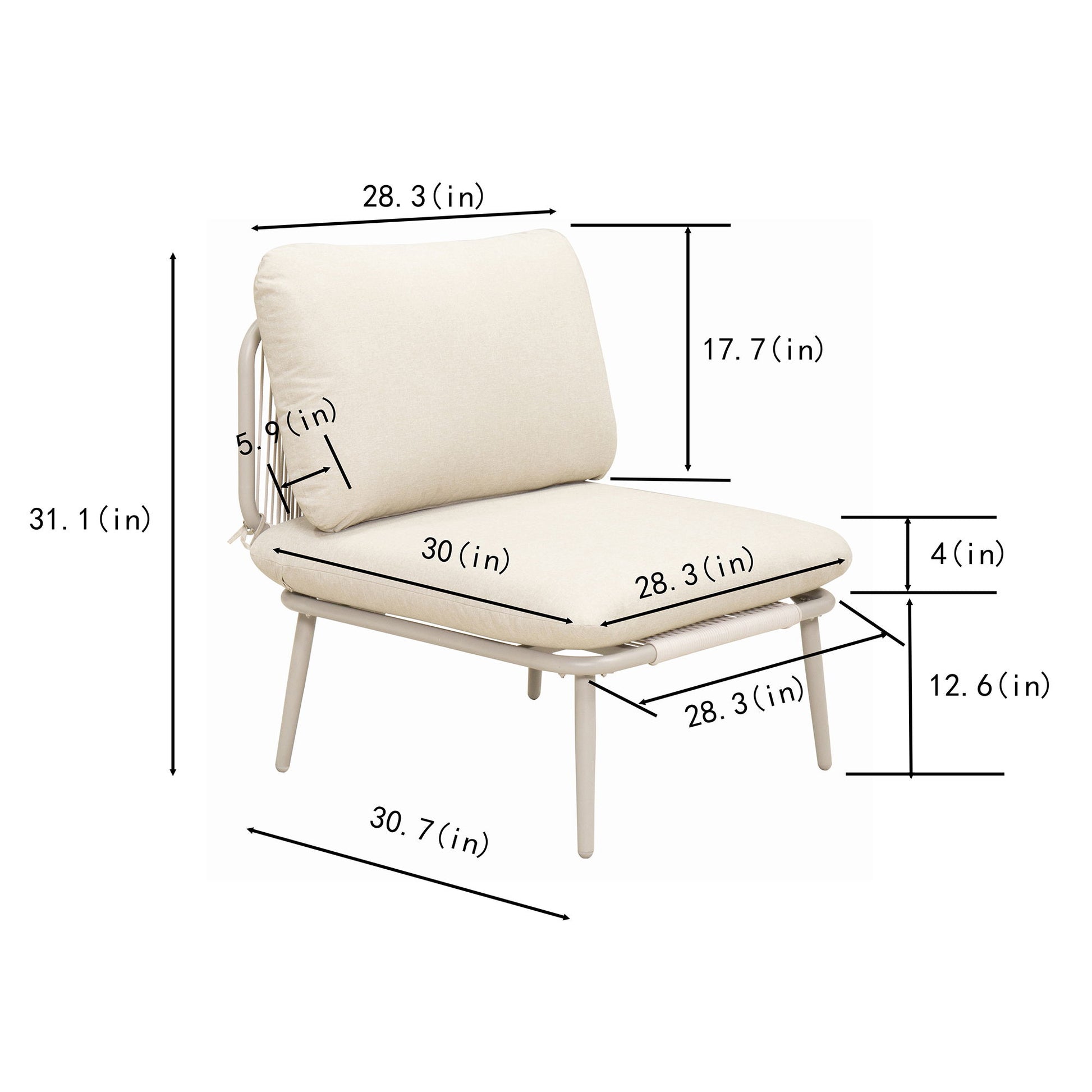 Modular Patio Armless Sofa Chair With Thick Cushion - Off White