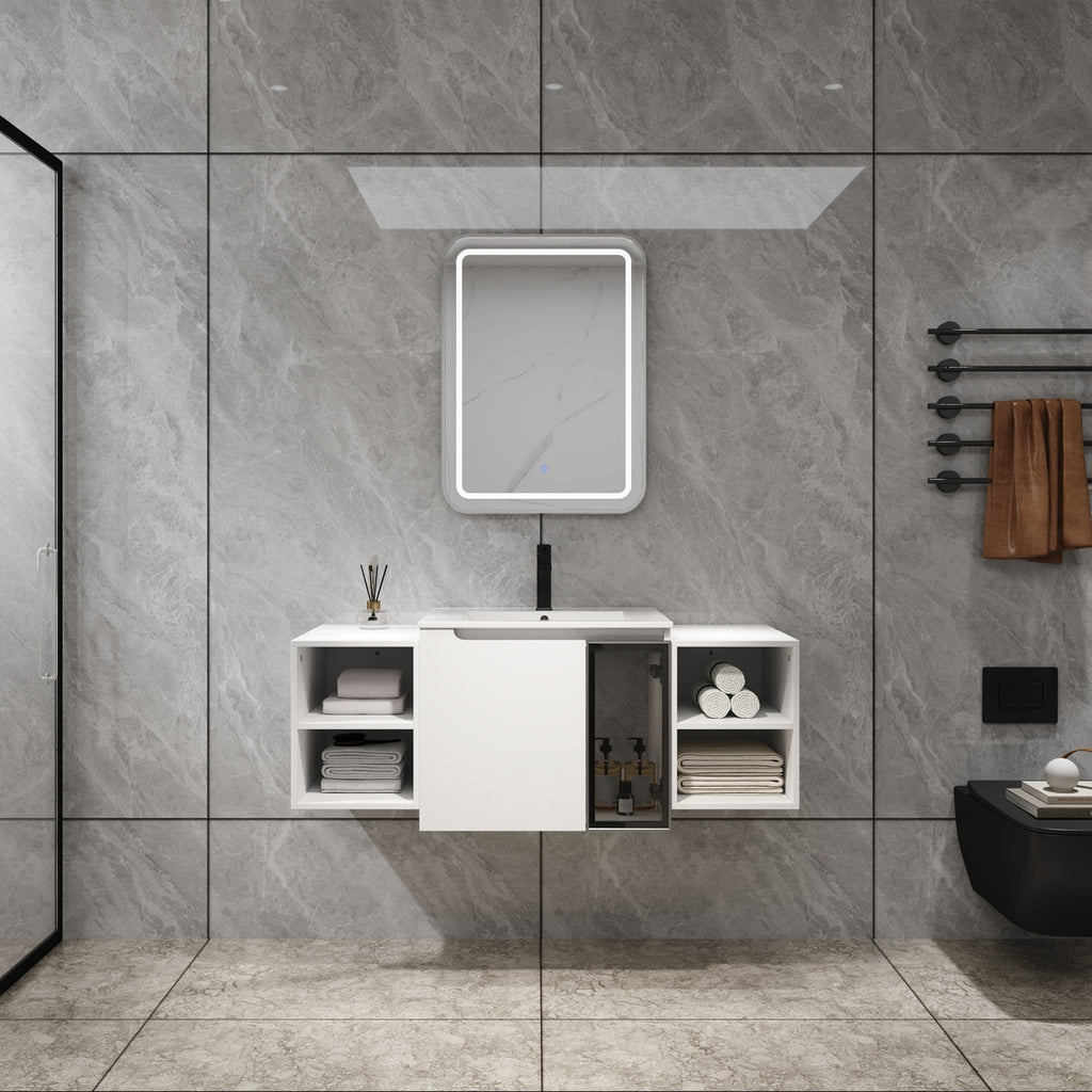 Wall Mounted Bathroom Vanity With Sink, Cabinet & Half Door