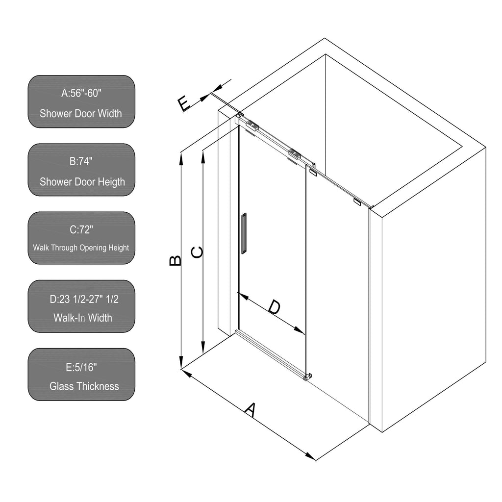 Semi-Frame Single Sliding Shower Door With Clear Tempered Glass