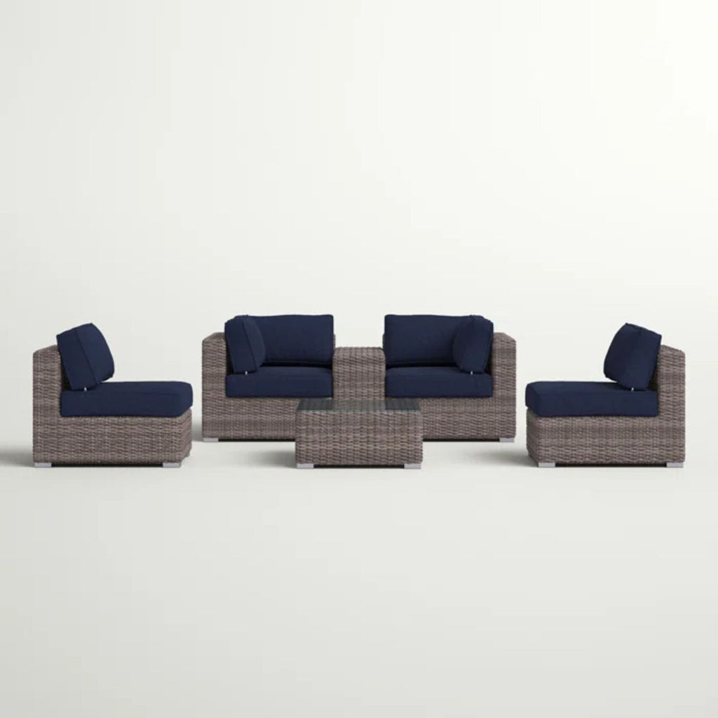 Wicker Seating Group Set With Table And Cushions