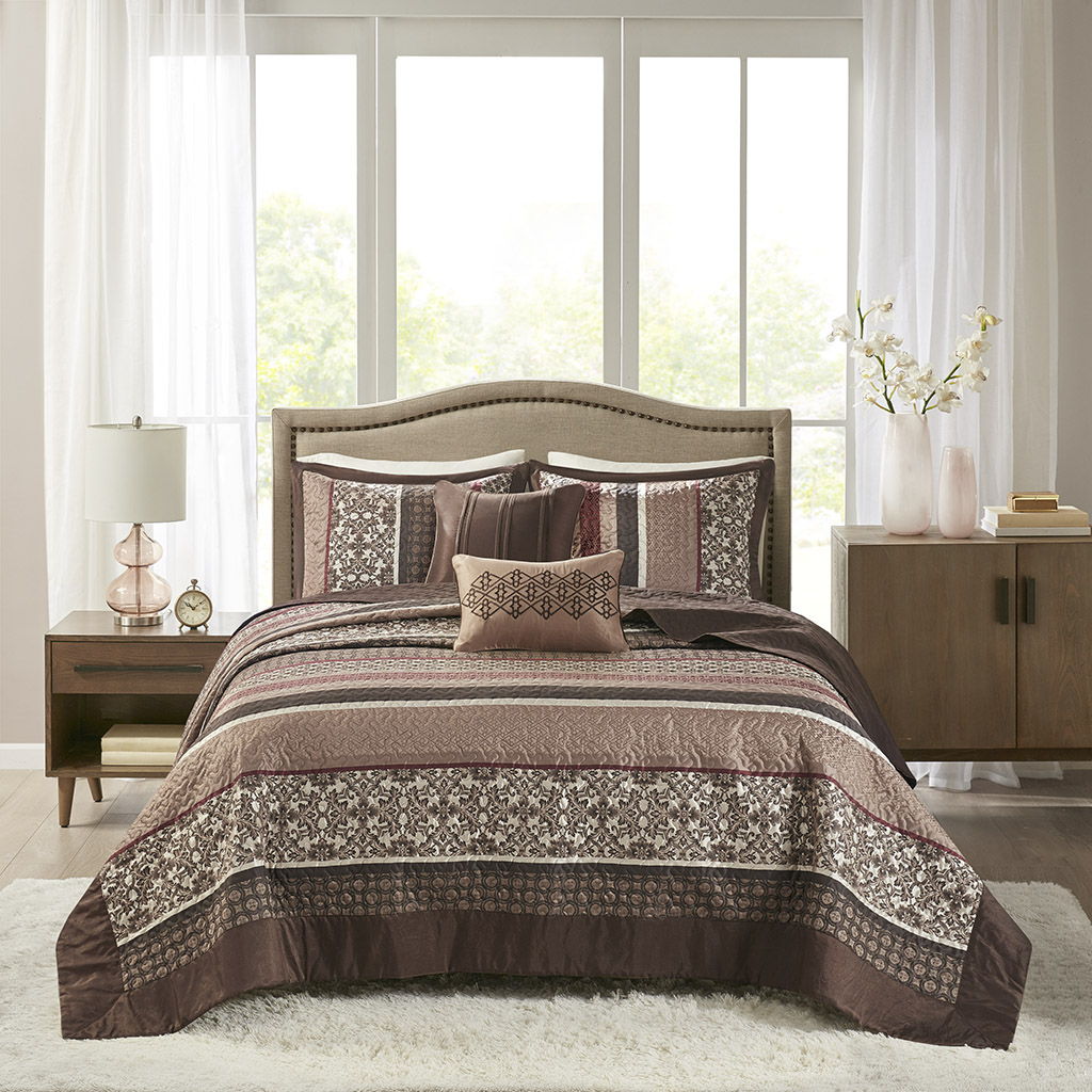 Princeton - Queen 5 Piece Reversible Bedspread Set - Red