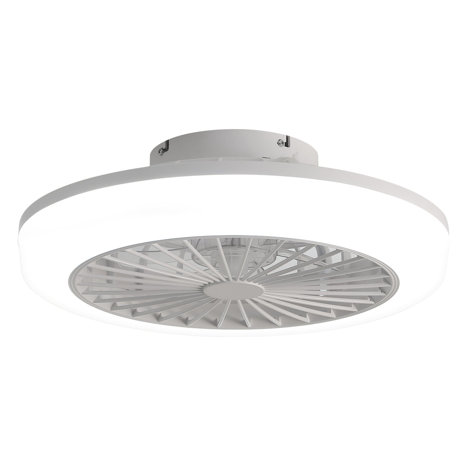 Enclosed Ceiling Fan With Light And Remote, Flush Mount Bladeless Low Profile - White