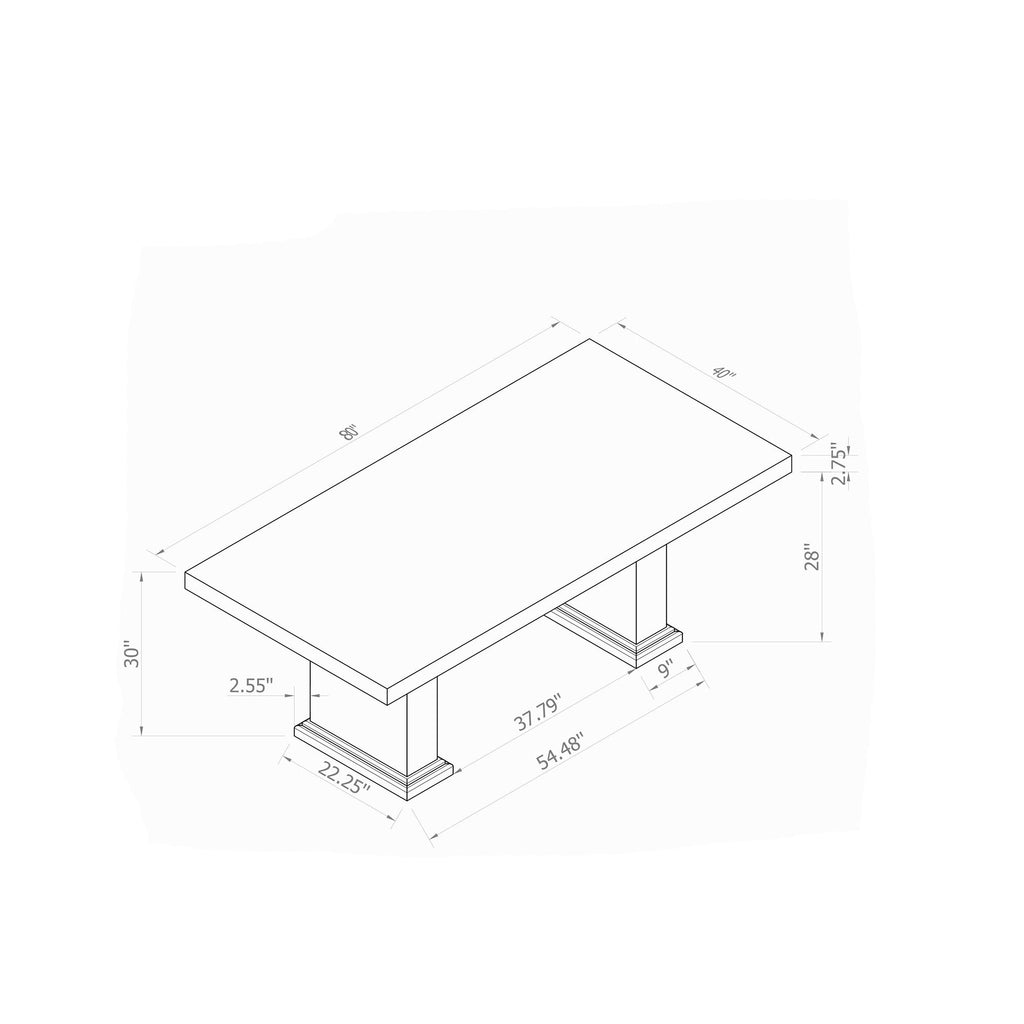 Dining Table With Double Pedestal Base - Black White