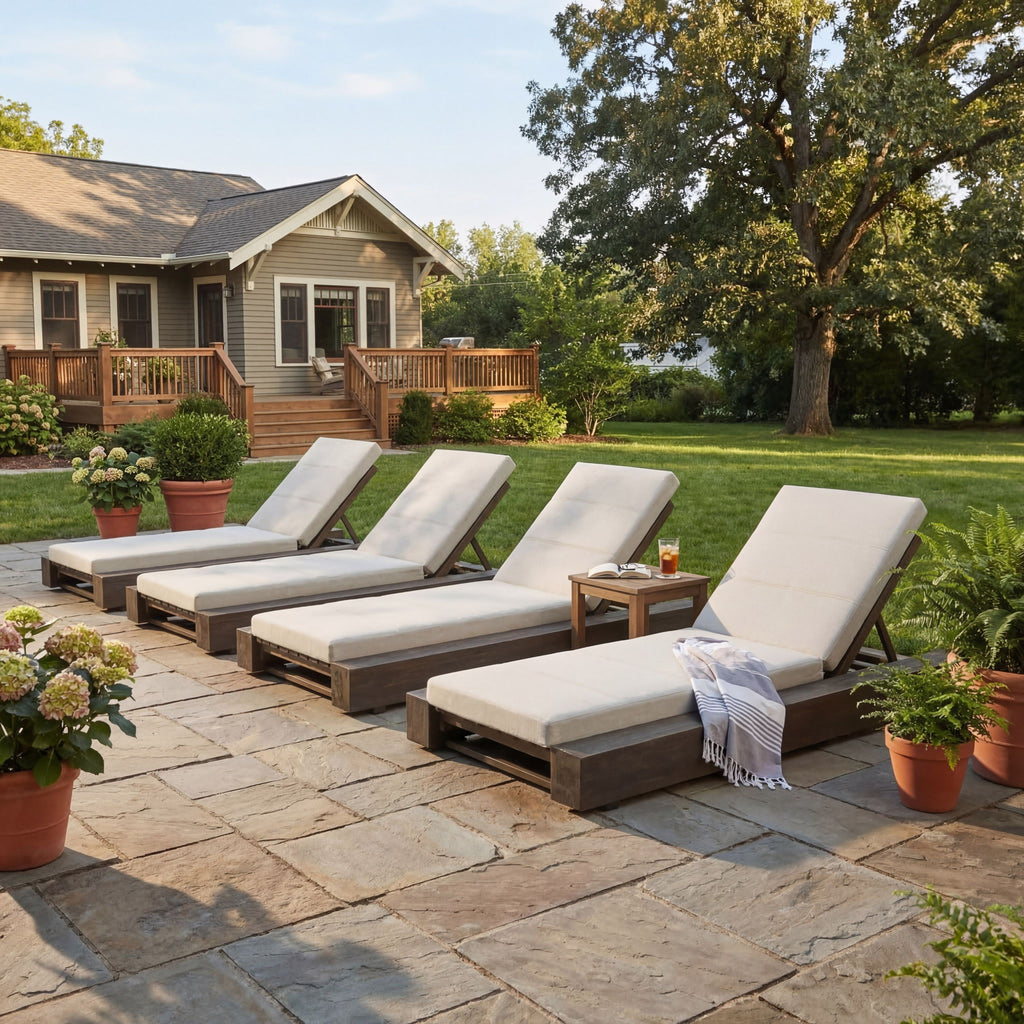 Outdoor Chaise Lounges With Water-Resistant Cushions, Adjustable Backrest