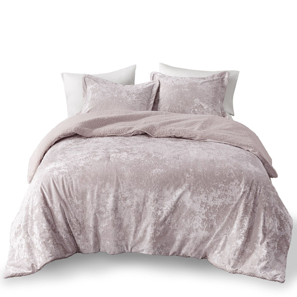 Mira - Crushed Velvet Sherpa Reversible Comforter Set - Lavender