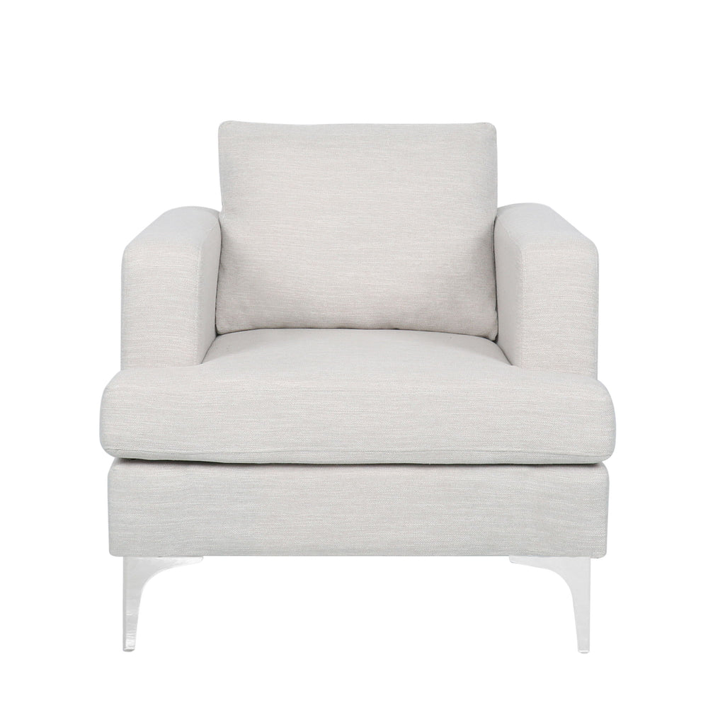 Upholstered Fabric Club Chair With Iron Legs - Beige