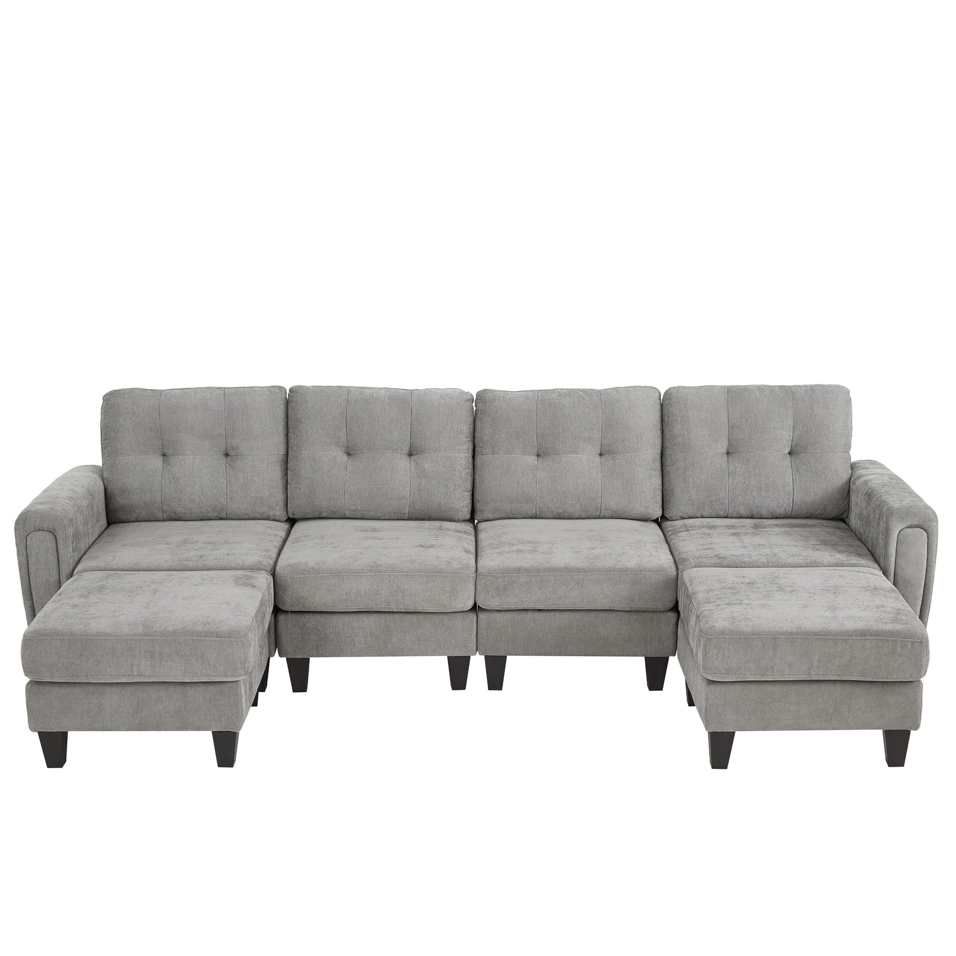 Modular Sectional Sofa With Movable Ottomans, USB Ports & Side Tables