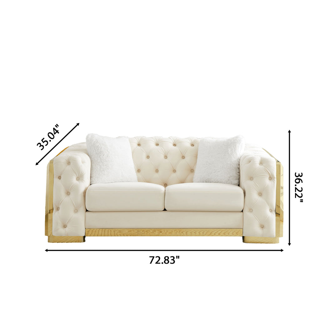 2 Seater Loveseat Sofa With Button Tufted Diamond Grid & 2 Pillows For Living Room