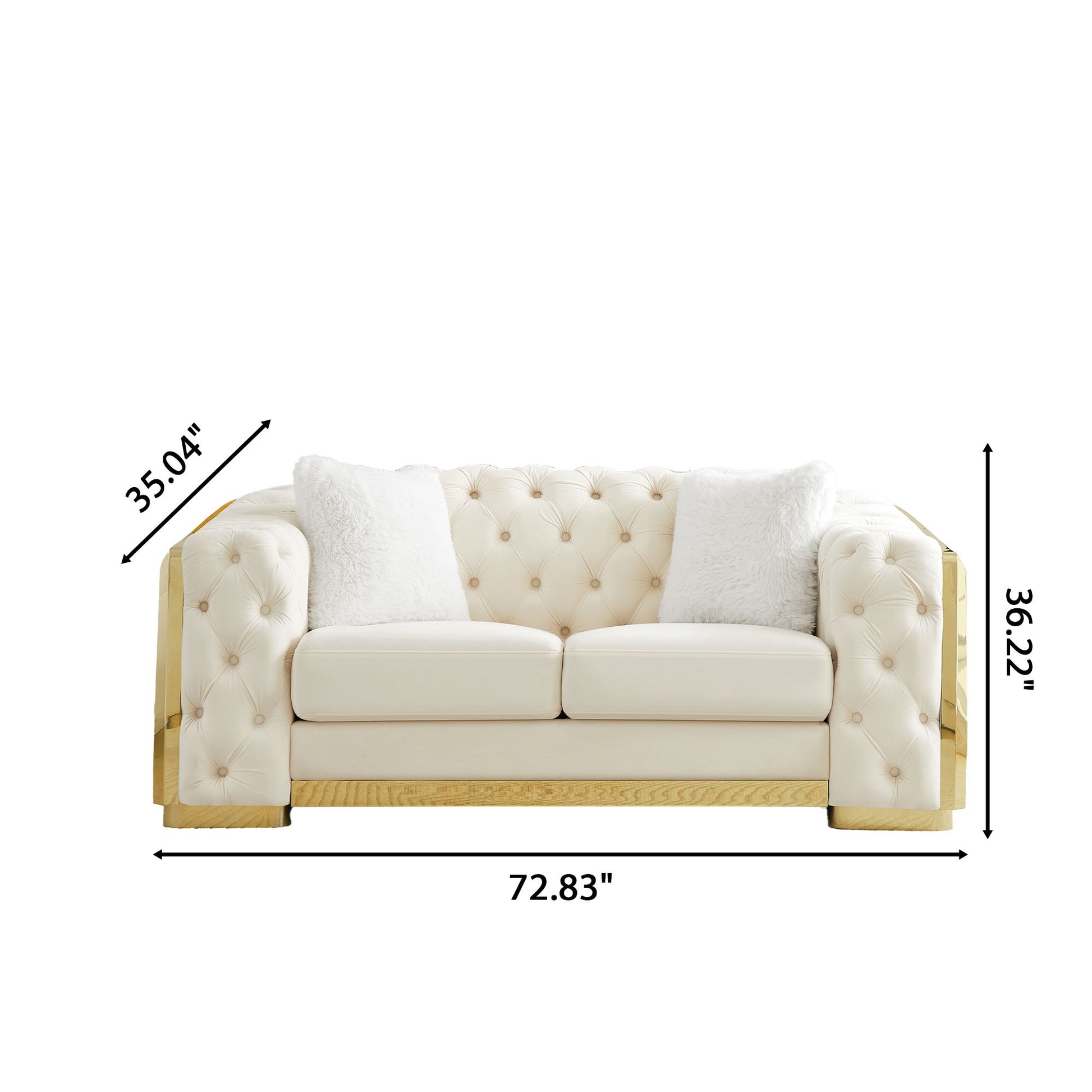 2 Seater Loveseat Sofa With Button Tufted Diamond Grid & 2 Pillows For Living Room