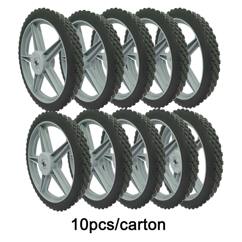 Universal 12" Spoked Plastic Wheel And Tire For Lawn Mowers & Trolley Carts, 10 Pack - Black