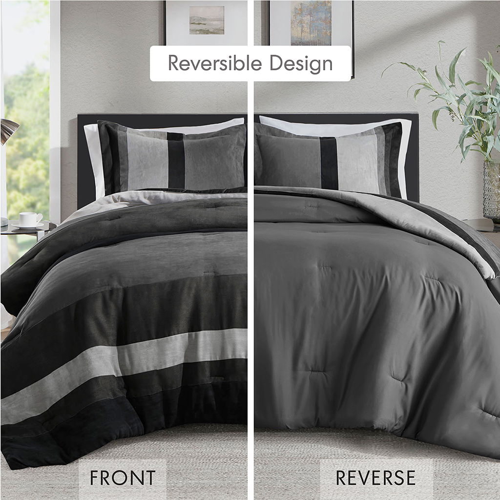 Boulder Stripe - Twin/Twin Long Pieced Comforter Set - Black