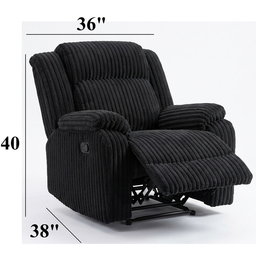 Motion Recliner Chair With Plush Armrests For Living Room, Soft Seat - Black