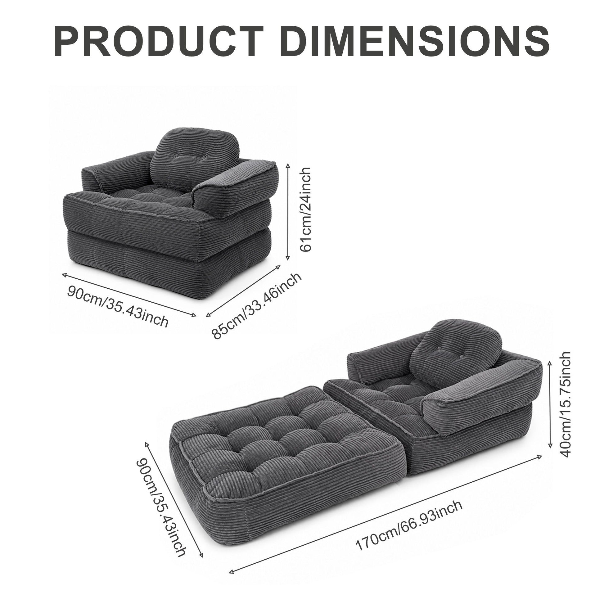Convertible 2 In 1 Armrest Sofa For Bedroom