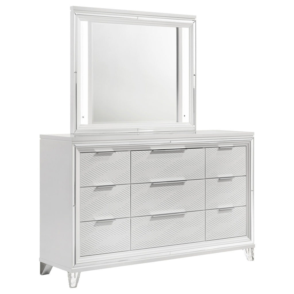 9 Drawer Dresser With LED Mirror, Touch Activated Lighting - White