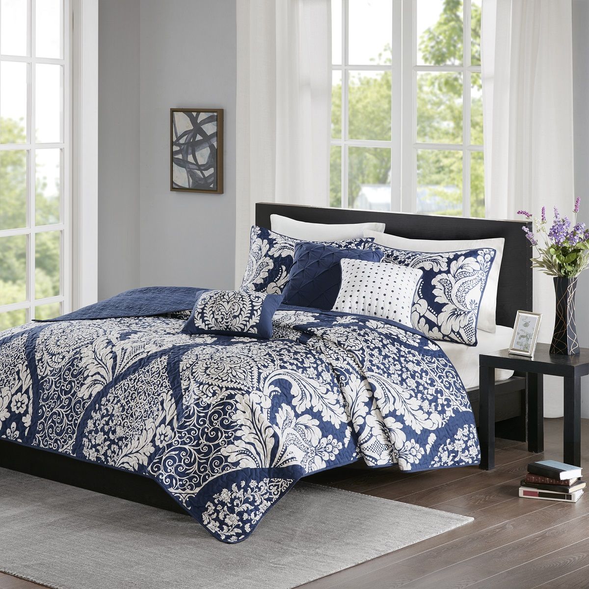 Vienna - 6 Piece Reversible Coverlet Set - Indigo