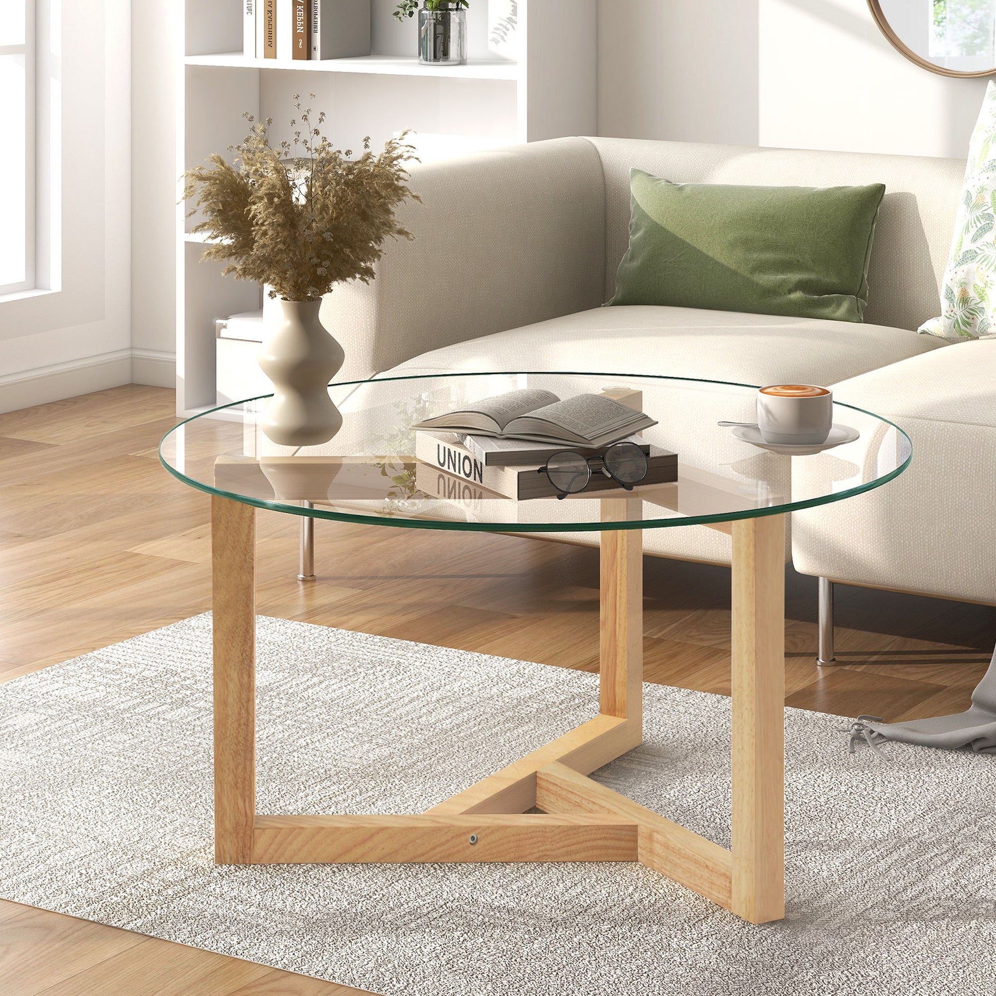 Round Glass Coffee Table Modern Cocktail Table