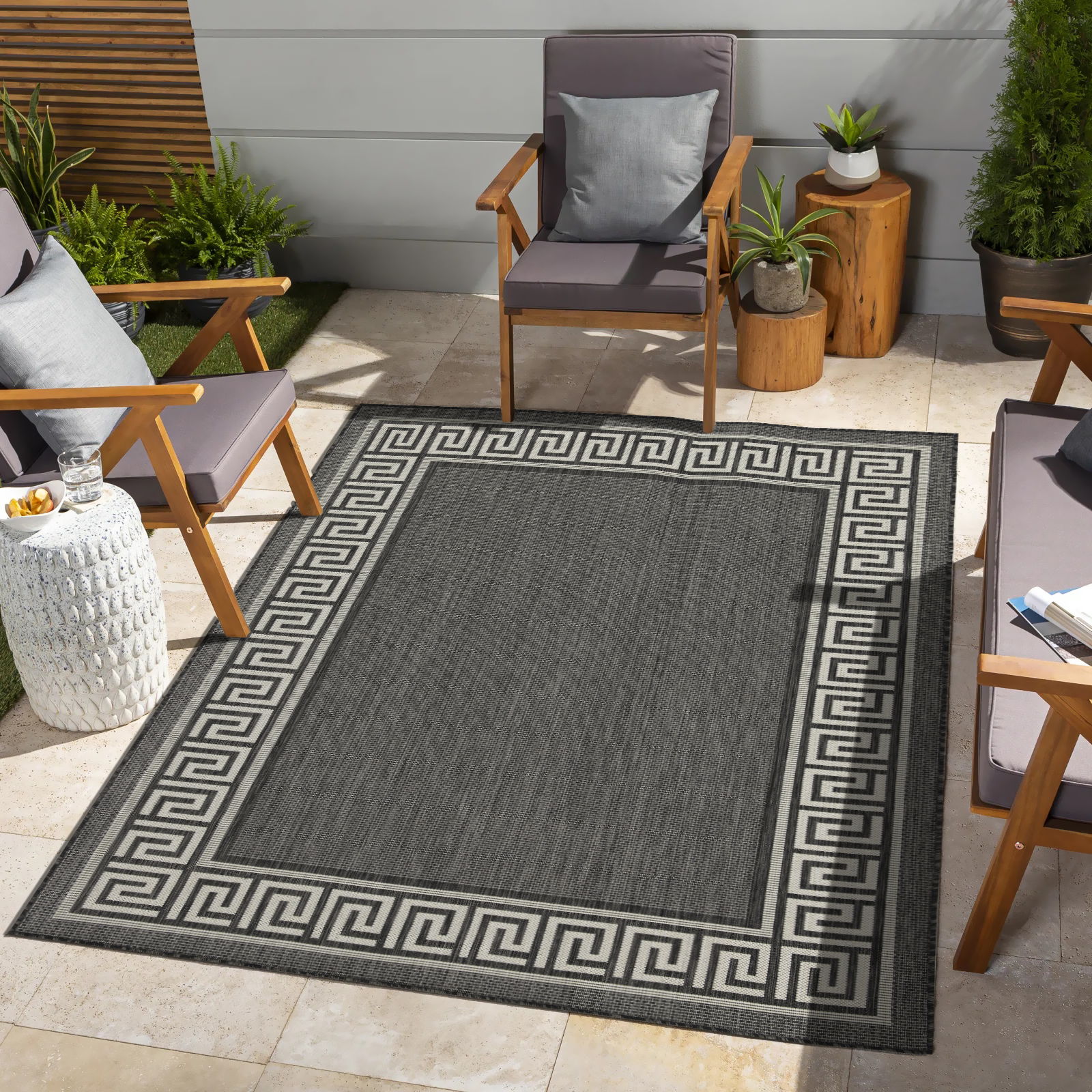 Sunshine - 5'3" X 7'3" Polypropylene Indoor, Outdoor Area Rug - Anthracite