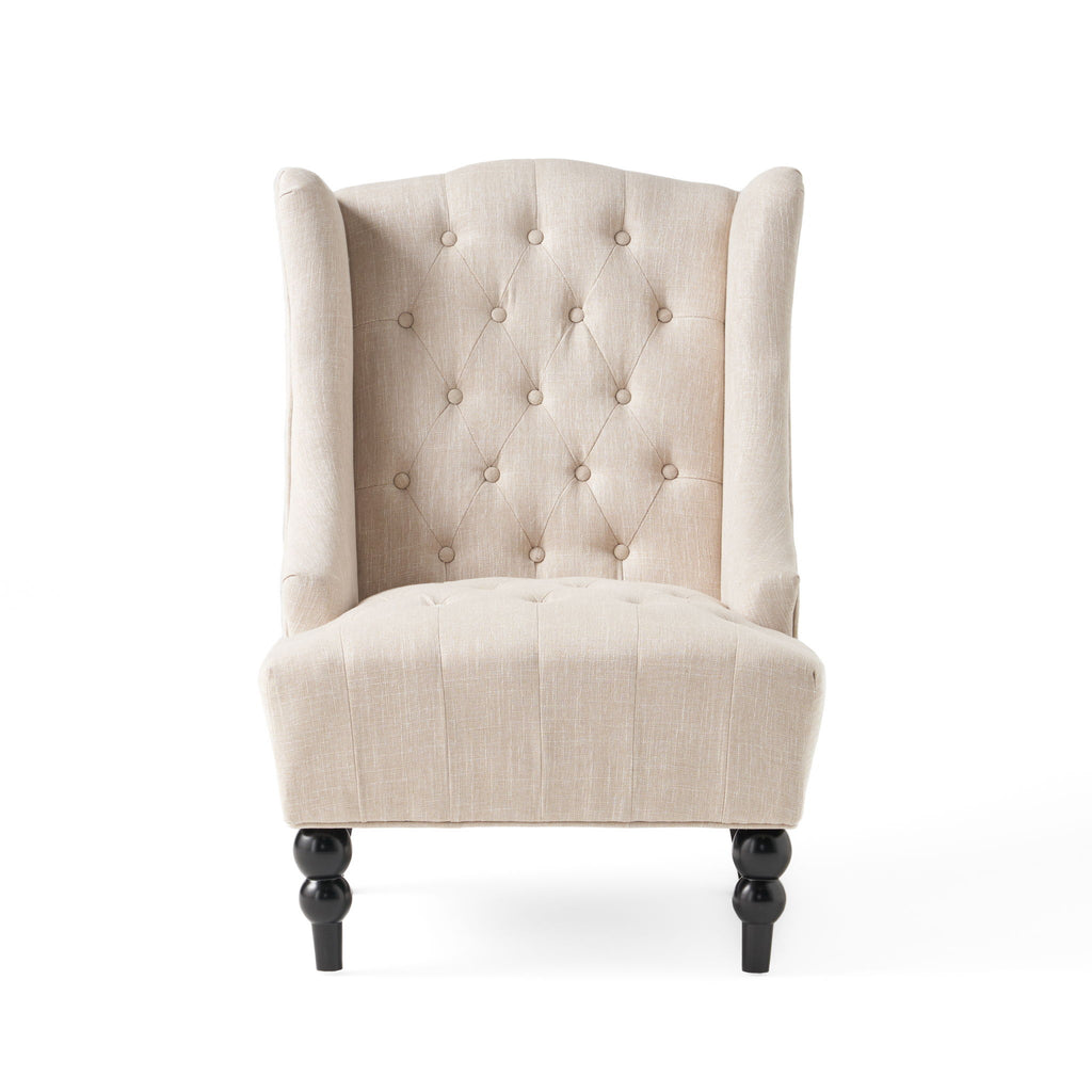 Contemporary Hi Back Club Chair With Wingback Design - Light Beige
