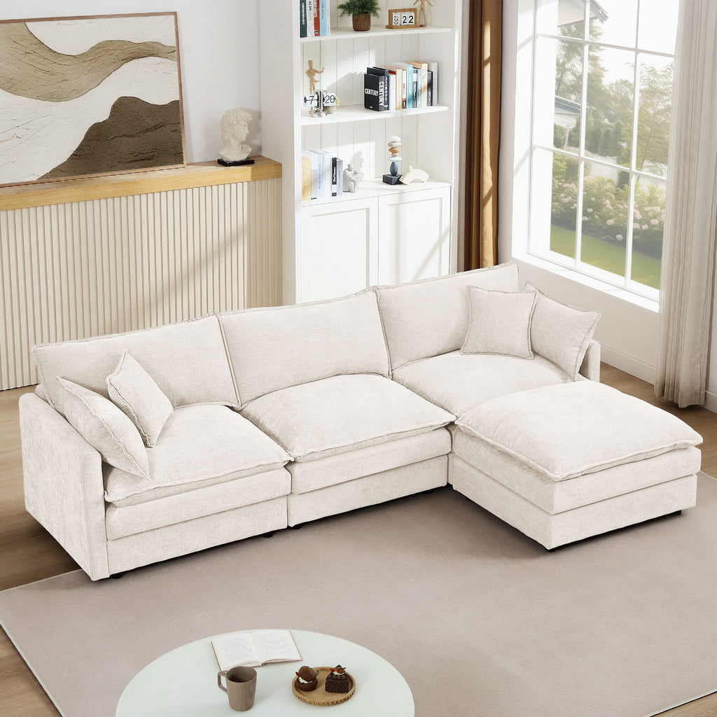 Modular L Shaped Sectional Sofa, 3 Seater Comfy Cloud Couch With Movable Ottoman