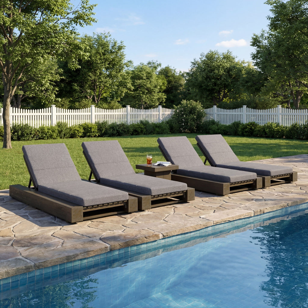 Outdoor Chaise Lounges With Water-Resistant Cushions, Adjustable Backrest