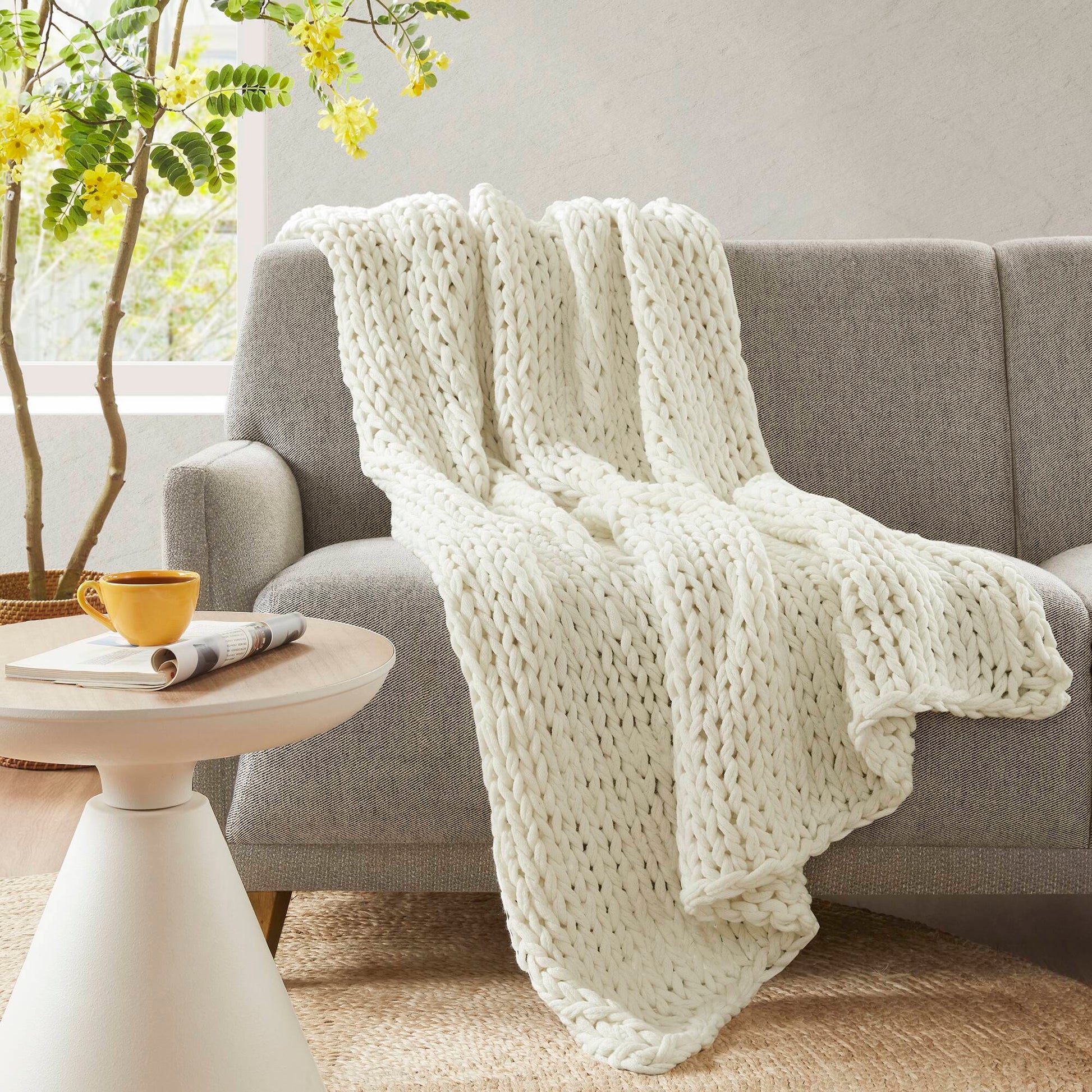 Chunky Double Knit - Handmade Throw - Ivory