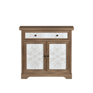 Accent Cabinet With Carved Floral Panels, Sideboard With Drawer And Double Doors - Antique Brown / White