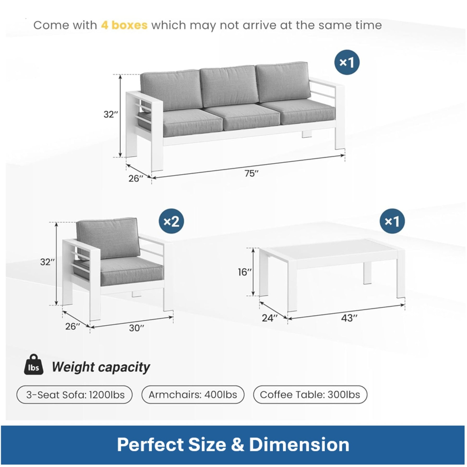 Outdoor Patio Set With All-Weather Thick Cushions