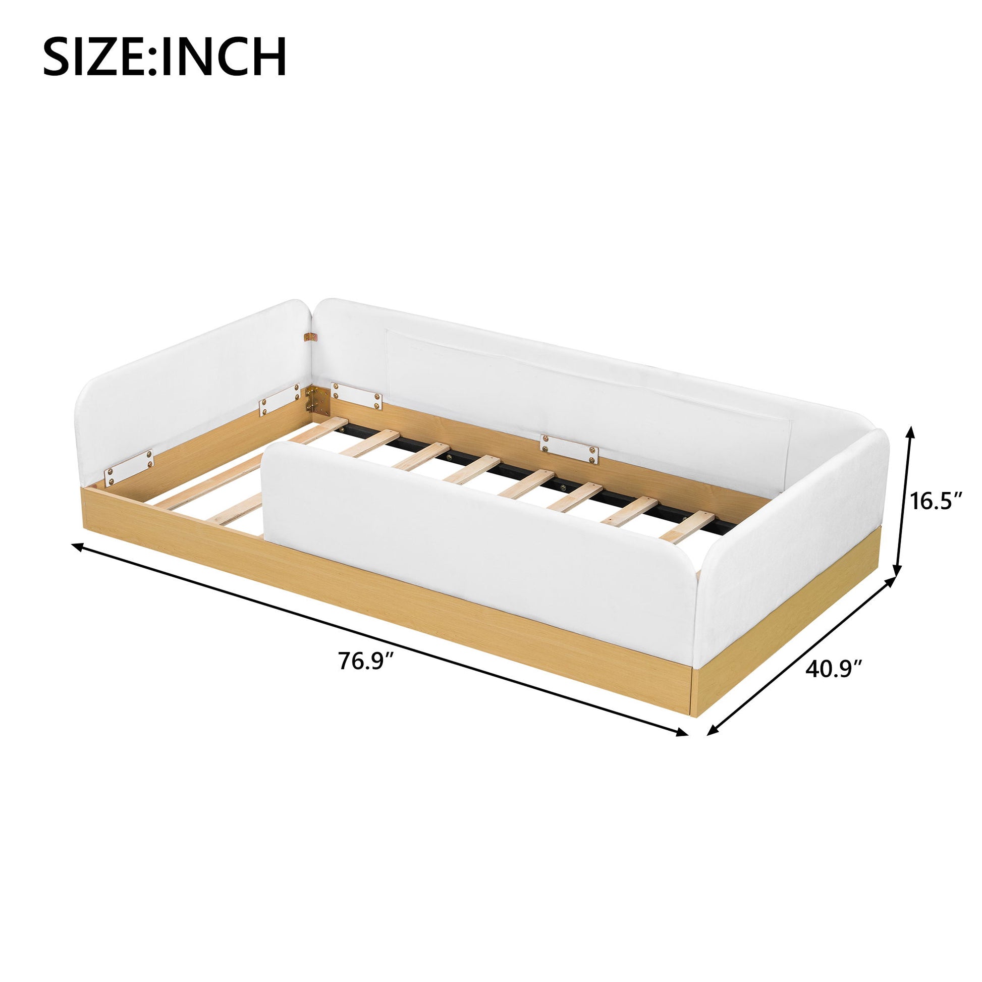 Twin Upholstered Platform Bed With Guardrail And Storage Bags - Natural