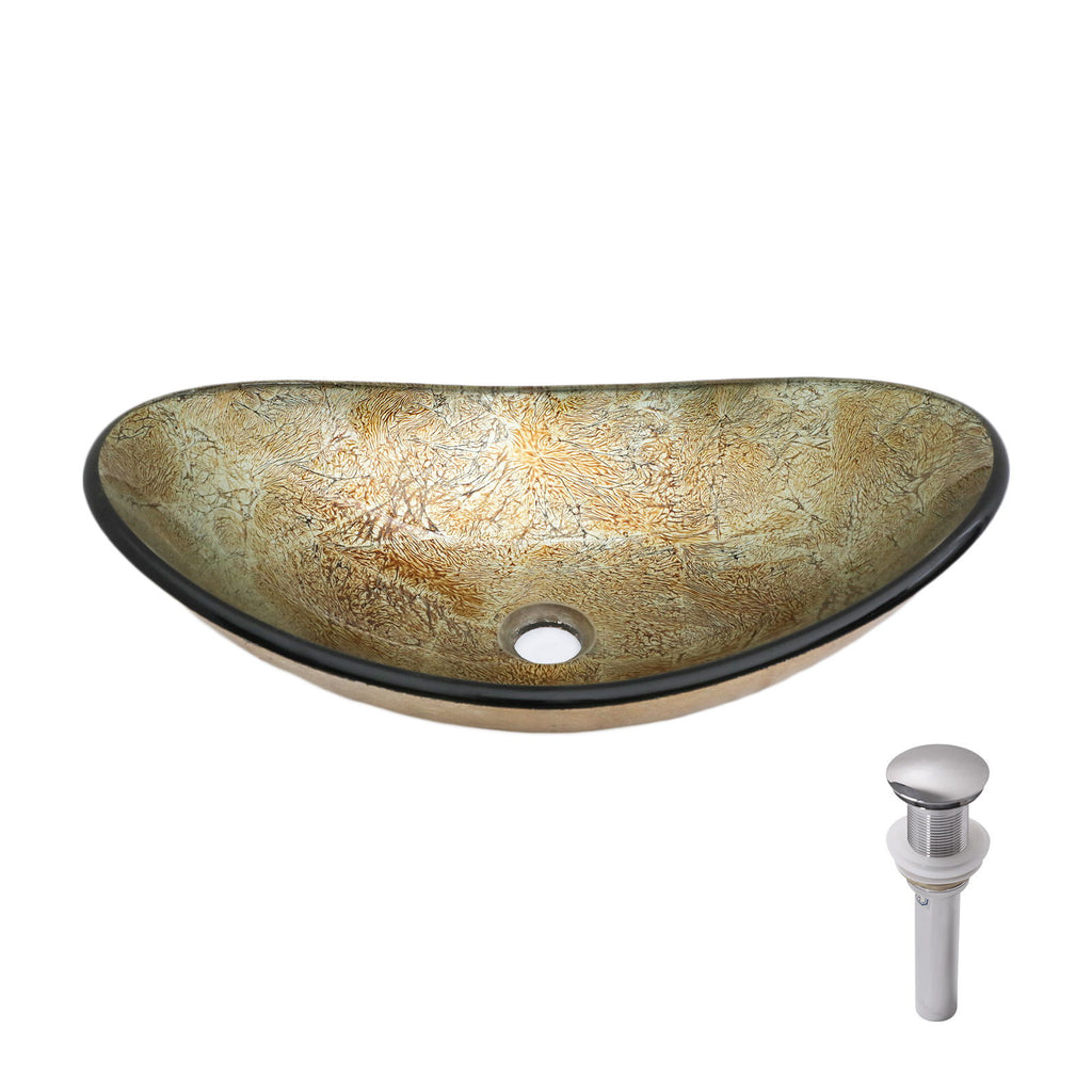Tempered Glass Vessel Sink With Boat Shape Pop-Up Drain