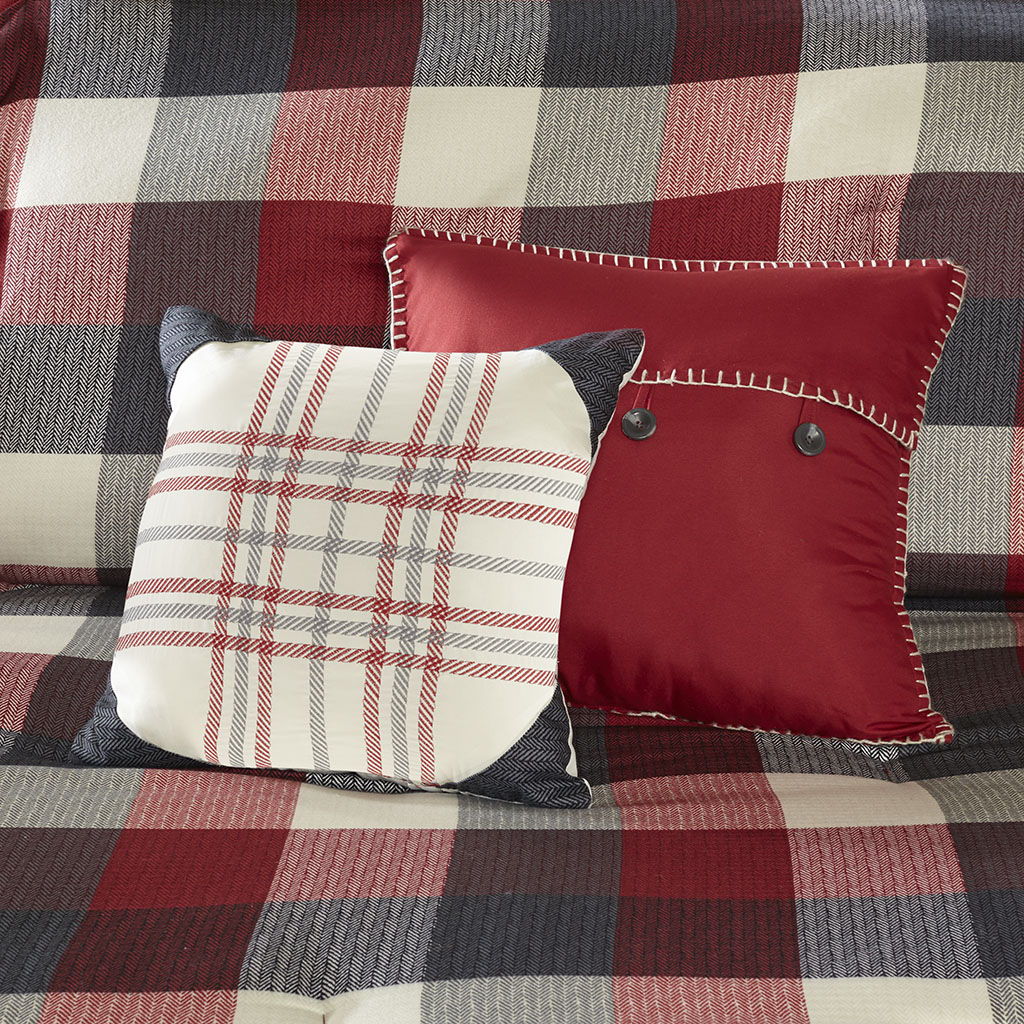 Ridge - Queen 7 Piece Herringbone Comforter Set - Red