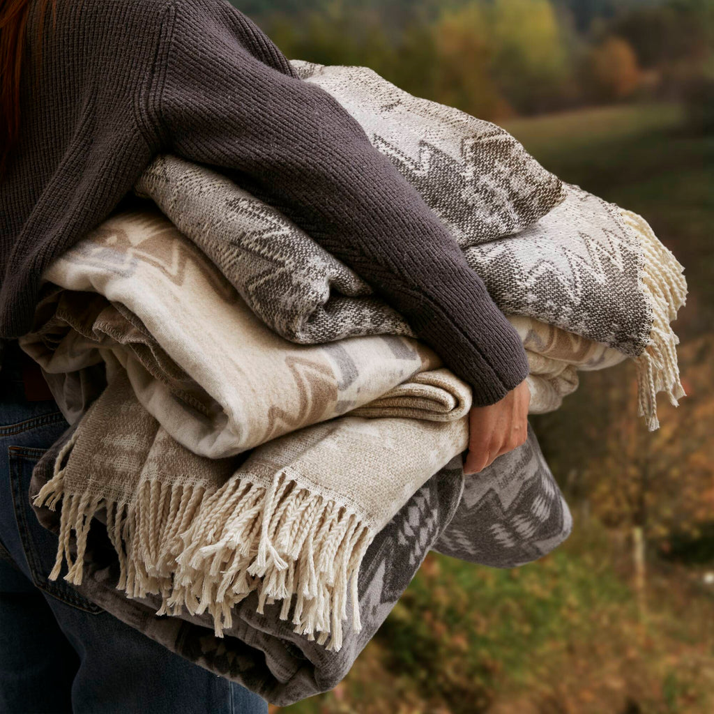 Alberta - Twin Cotton Blend Blanket - Gray Aztec