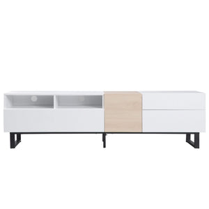 TV Stand For 80'' TV With Double Storage Space, Media Console Table With Drop Down Door