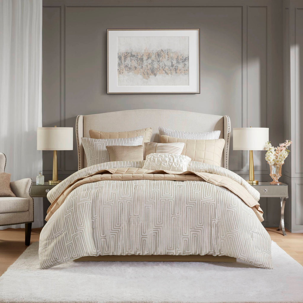 Royce - 10 Piece King Luxury Comforter Set - Ivory