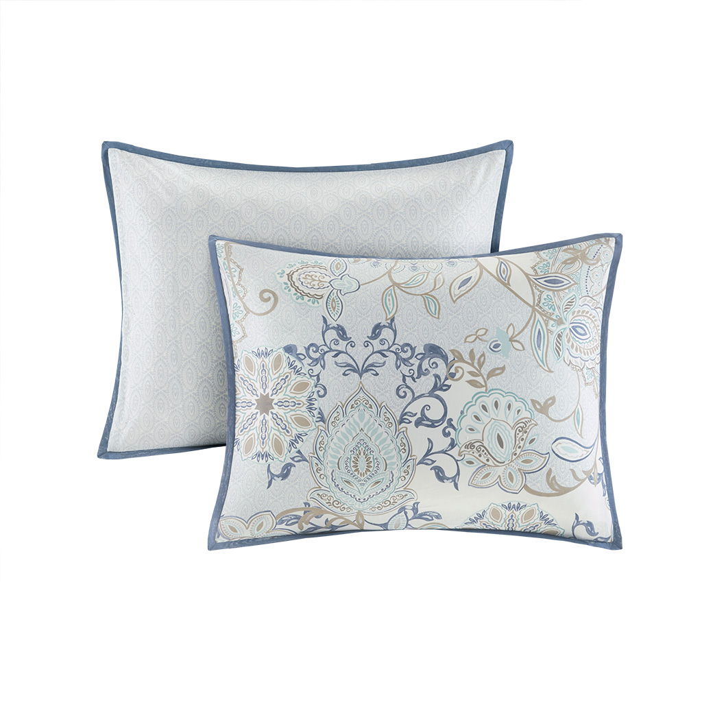Isla - California King 8 Piece Printed Reversible Comforter Set - Blue
