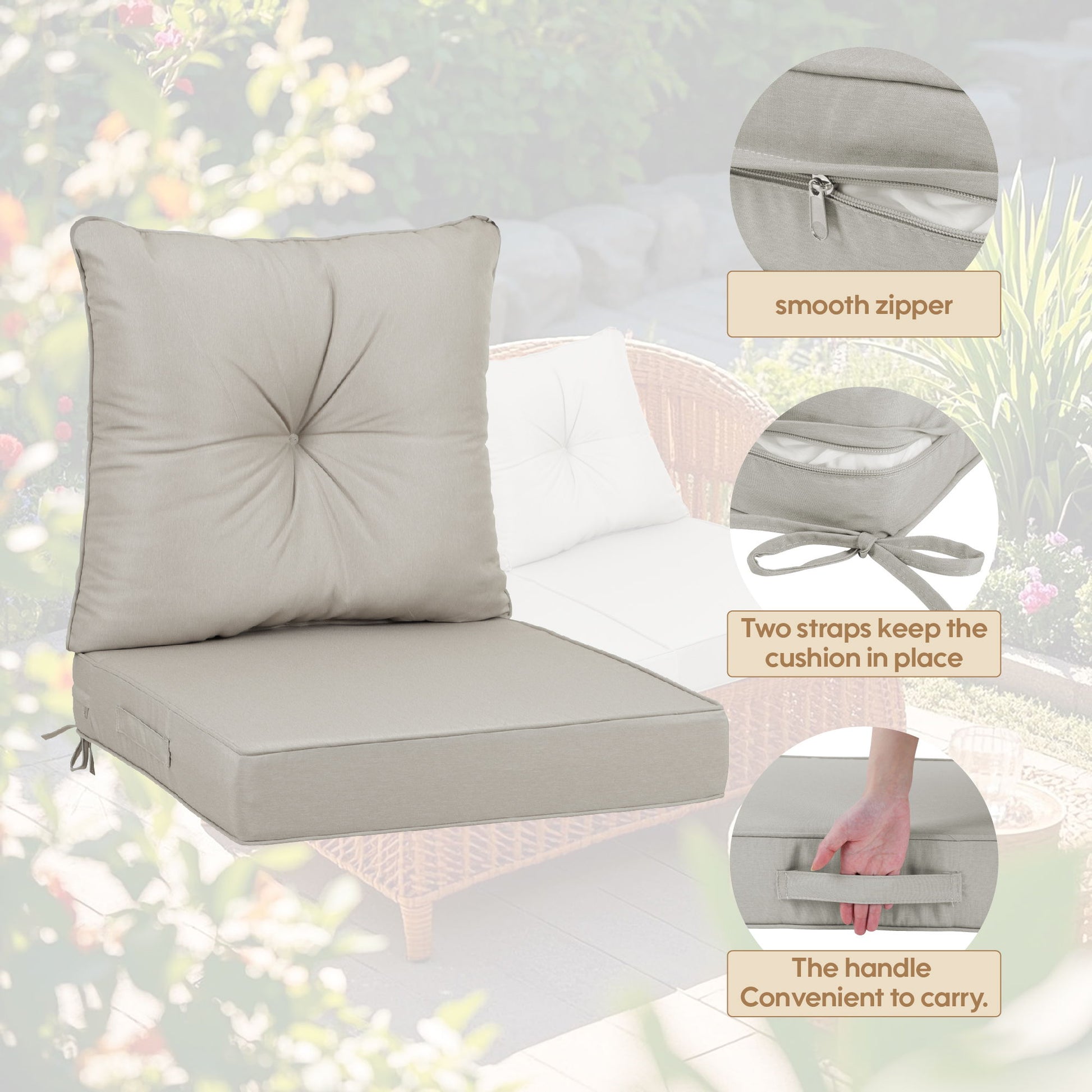 Outdoor Deep Seat Cushions For Patio Furniture Waterproof Set - Beige