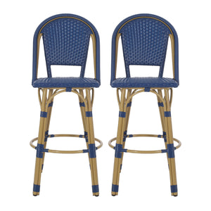 Outdoor Rattan And Aluminum French Barstools (Set of 2)